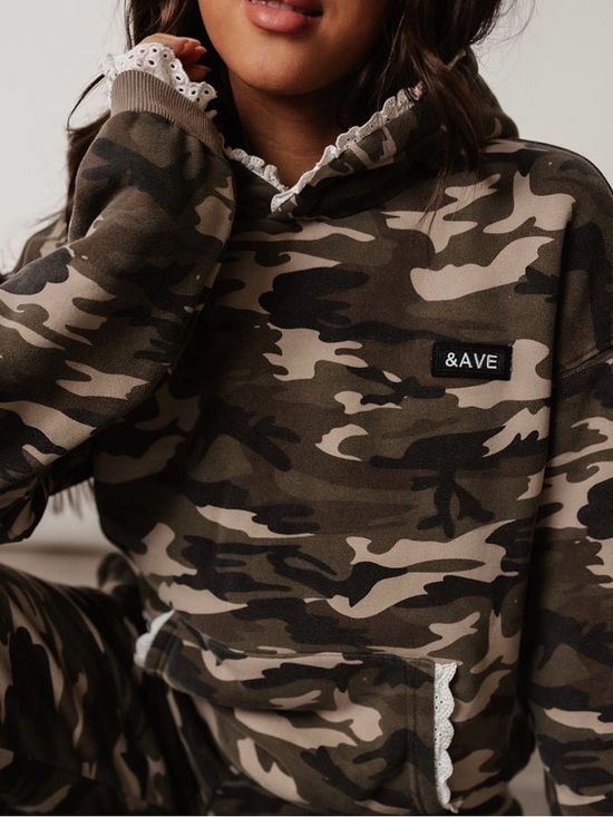 AMPERSAND AVE Tops - &AVE Camo Hoodie - Olive Green Camouflage